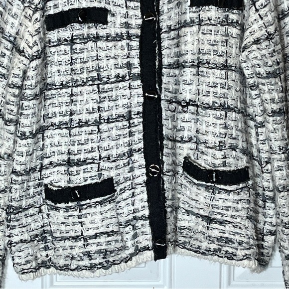Anthropologie Sioni Nubby Knit Black White Gray Cardigan XL - Picture 8 of 12